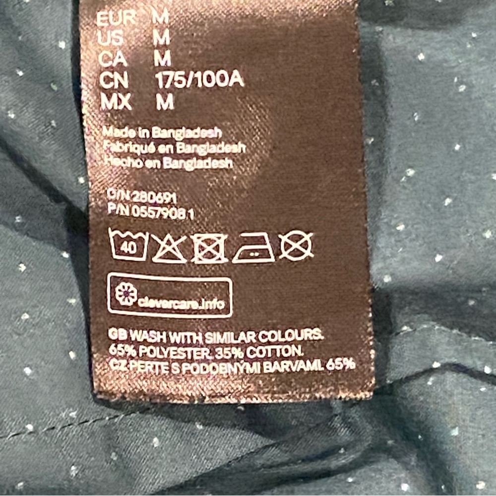 H&M Men's Short Sleeve Button Up Shirt Size M Green White‎ Polka Dot Slim Fit - Picture 4 of 4